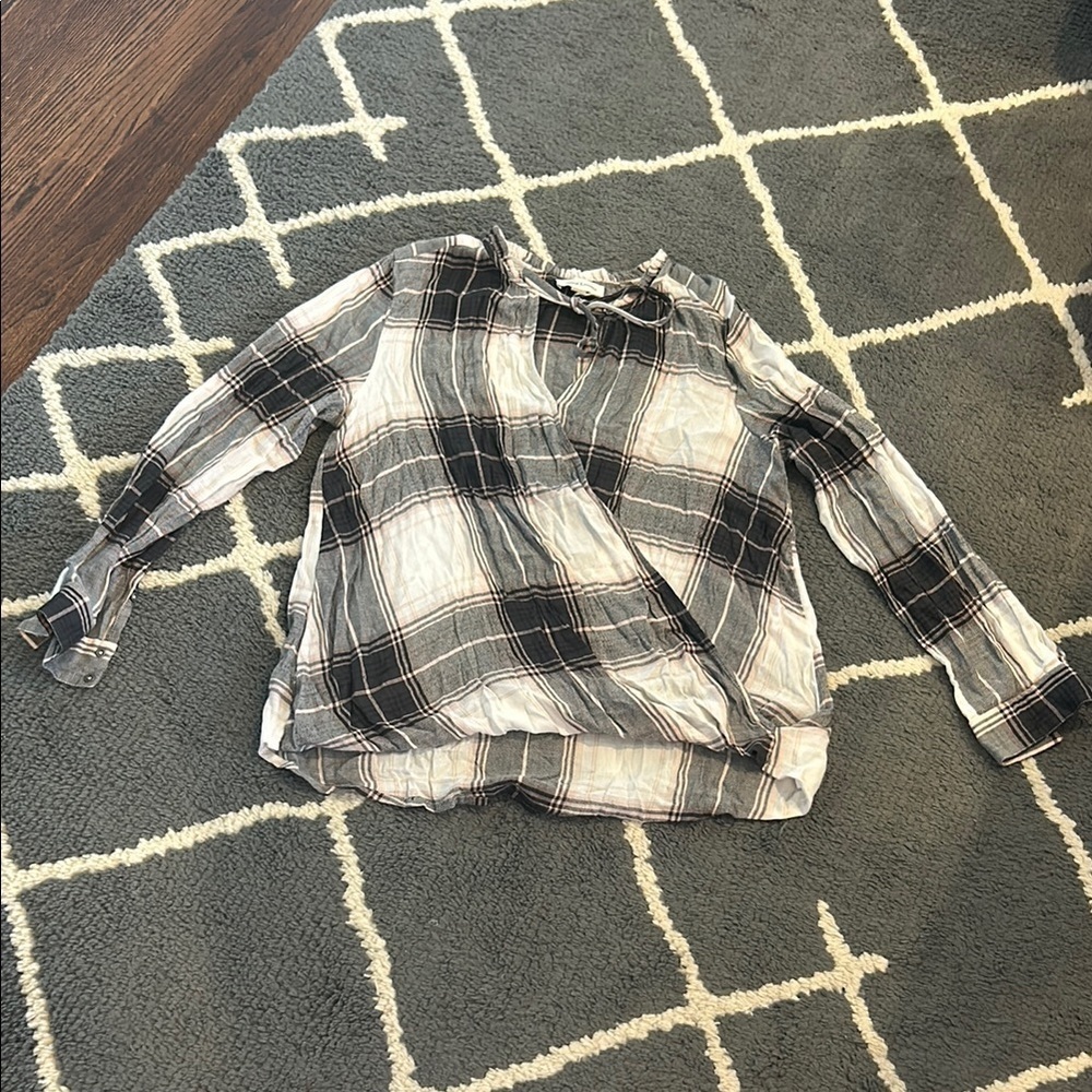 Plaid Crossover Pink and Black Flannel Top